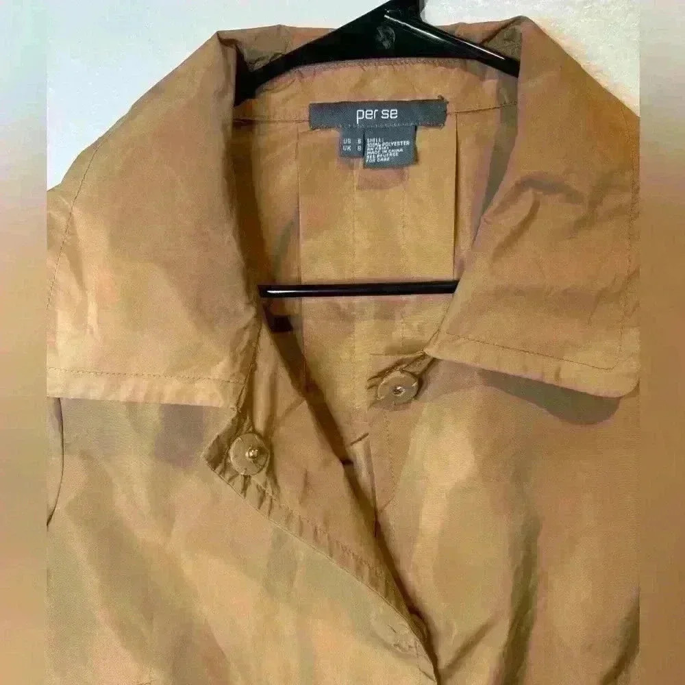 Per Se Brown Gold Cropped Y2K Trench Jacket Sheen Snap Button Size‎ 6 - Picture 6 of 8